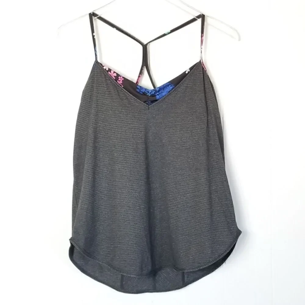 EUC Lululemon Roll Out Tank in Heathered Black / Petal Pop 2